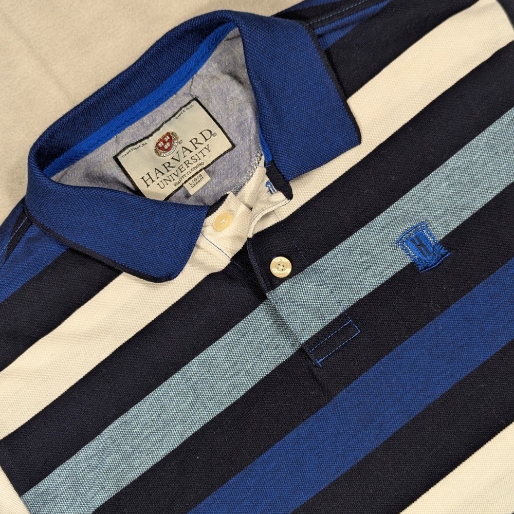Harvard University Mens Striped Polo Shirt Blue‎ Large Collegiate Ivy League